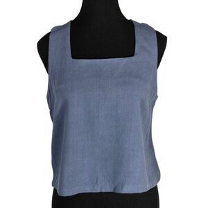 NWT | Dusty Blue Square Neck Linen Blend Sleeveless Cropped Tank Top | Small